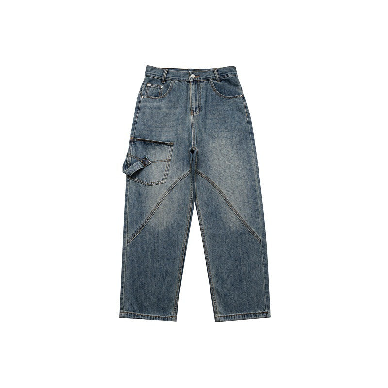 Washed Pocket Wide Leg Straight Leg Jeans - Premium Japanese Denim