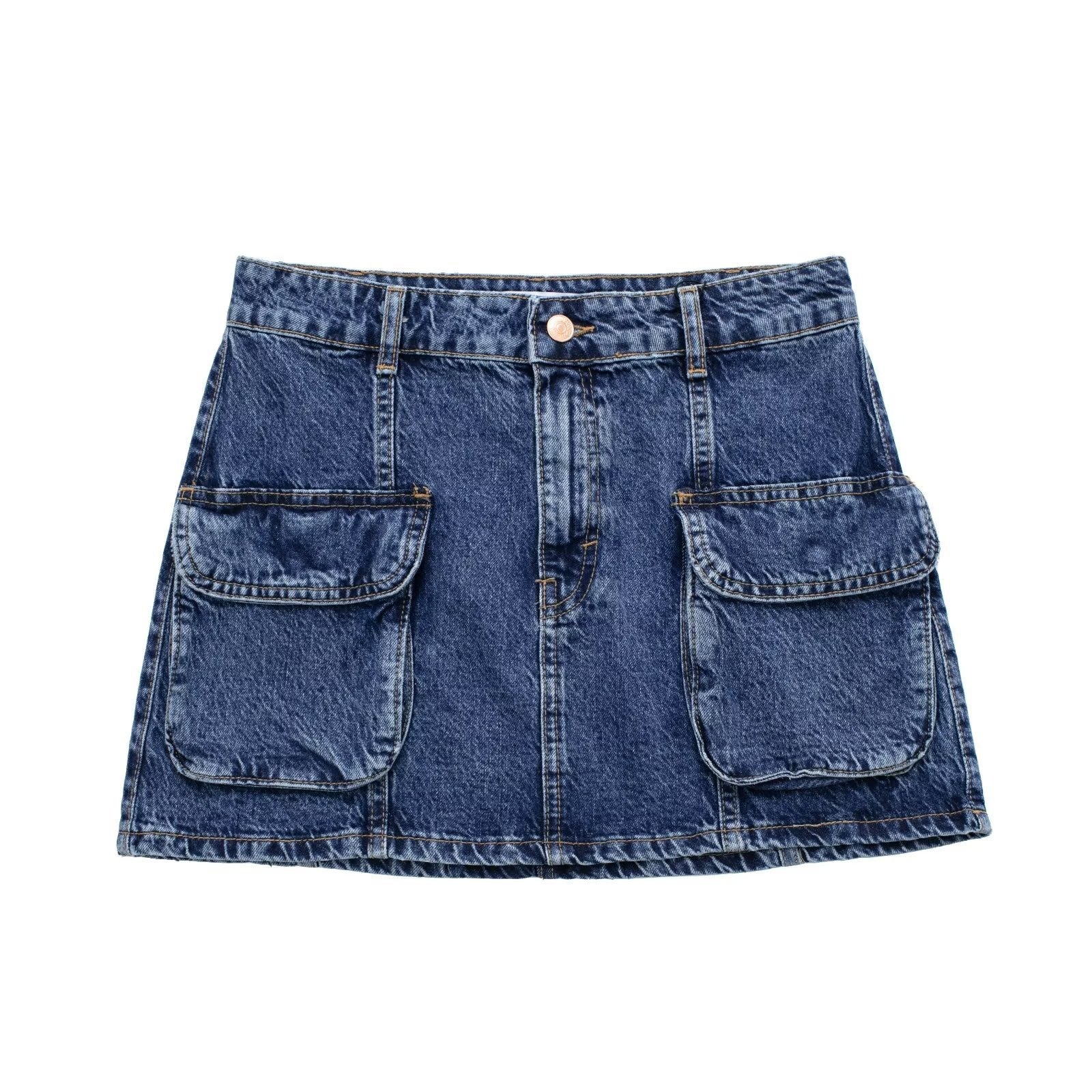 Personalized Mini High Waist Denim Skirt with Pockets