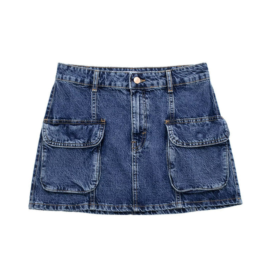 Personalized Mini High Waist Denim Skirt with Pockets