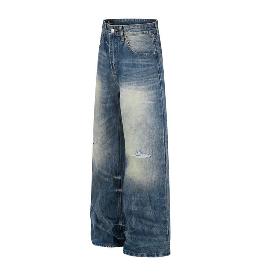 Mens Whitewashed Denim Jeans With Ripped Details For Street Style
