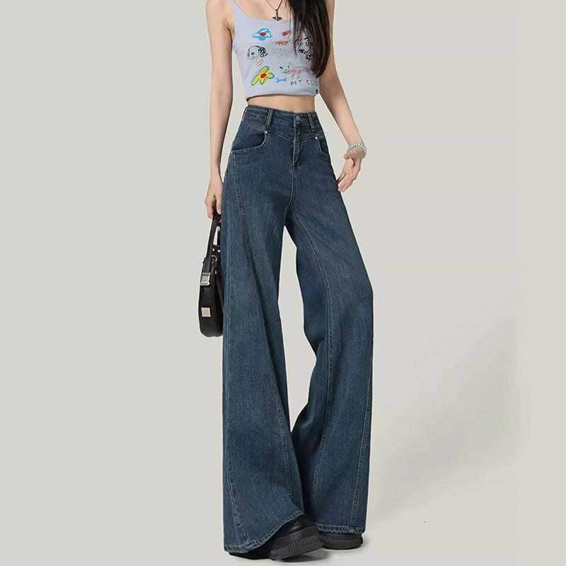 Unique Wide-Leg Jeans for Women - Spliced Straight Denim Pants