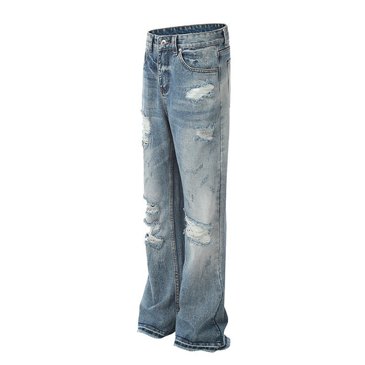 Ripped Washed Micro Flared Jeans - Premium Japanese Denim