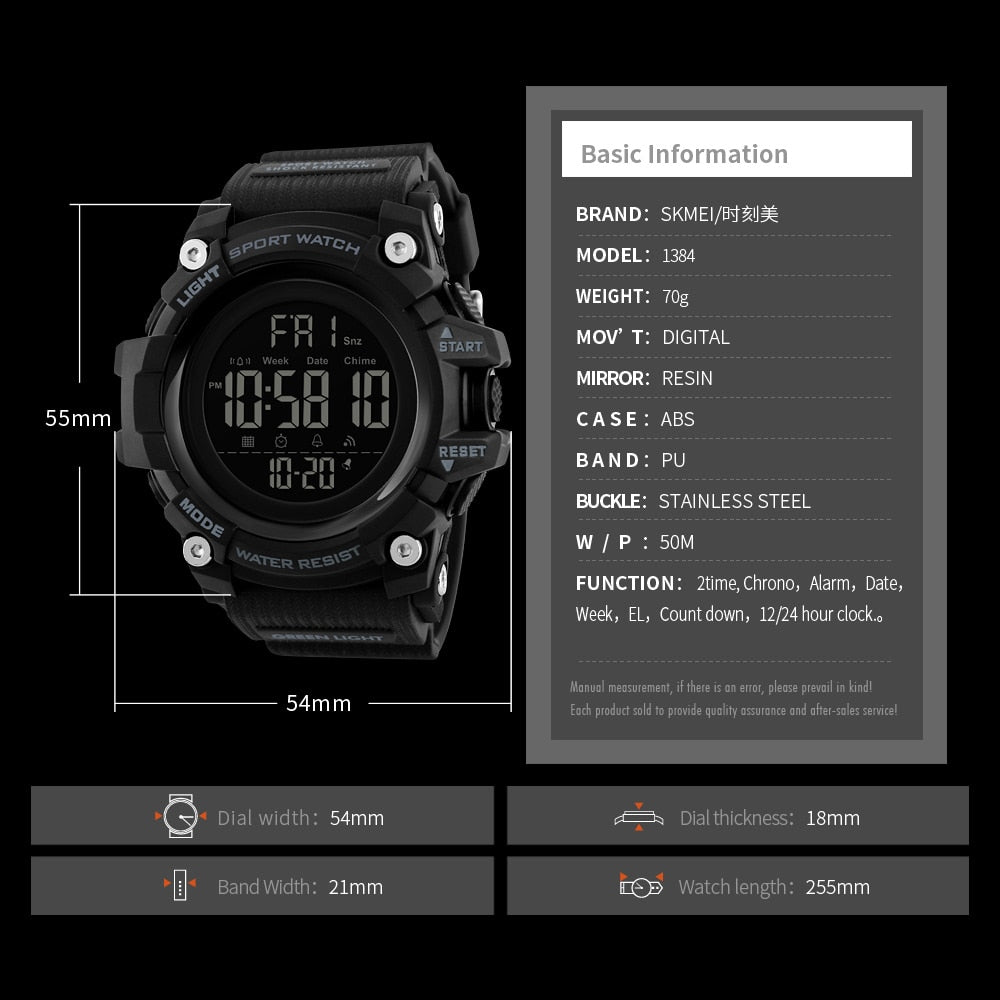 Waterproof LED Electronic Digital Wristwatch Stopwatch