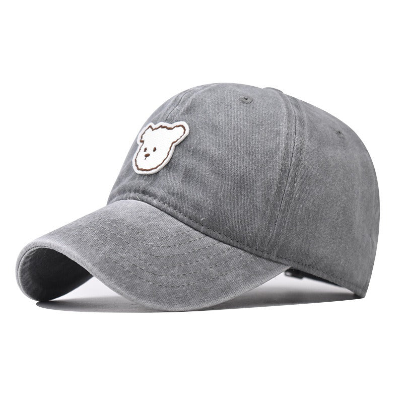 Pure Cotton Washed Cute Bear Embroidered Baseball Cap Outdoor Peak Cap