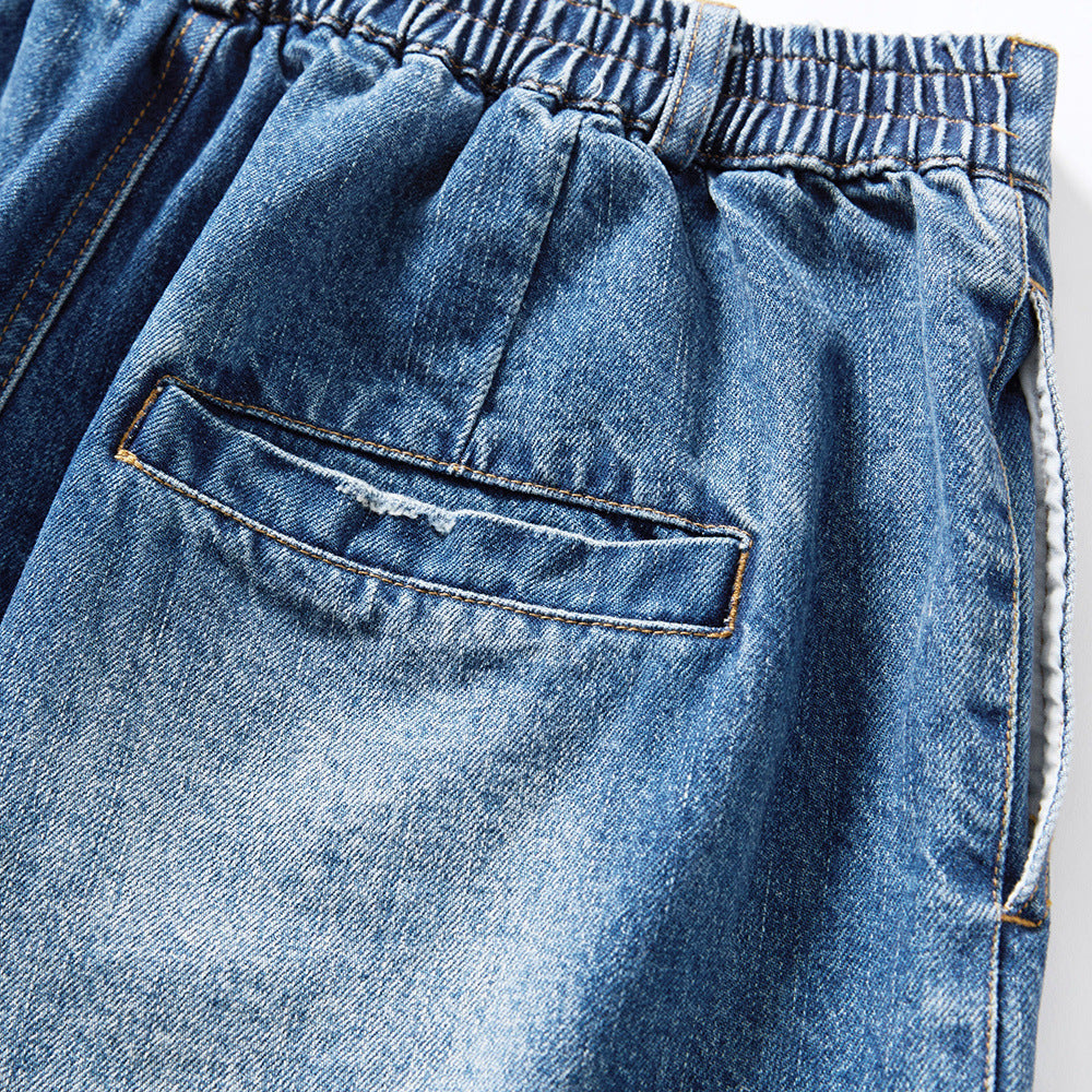 Mens Punk Workwear Denim Shorts — Loose Fit Mid-Rise