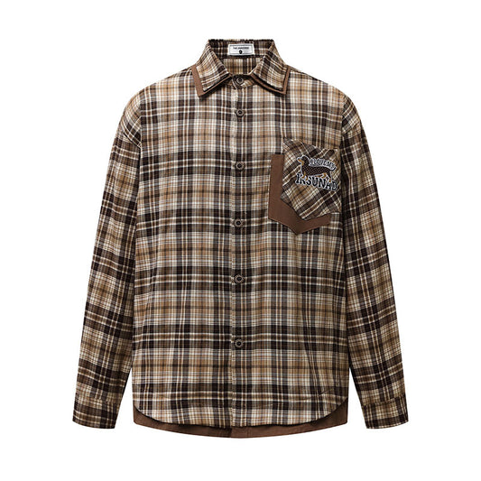 Brown Plaid Shirt Loose Casual Blouse Jacket Long Sleeve Top