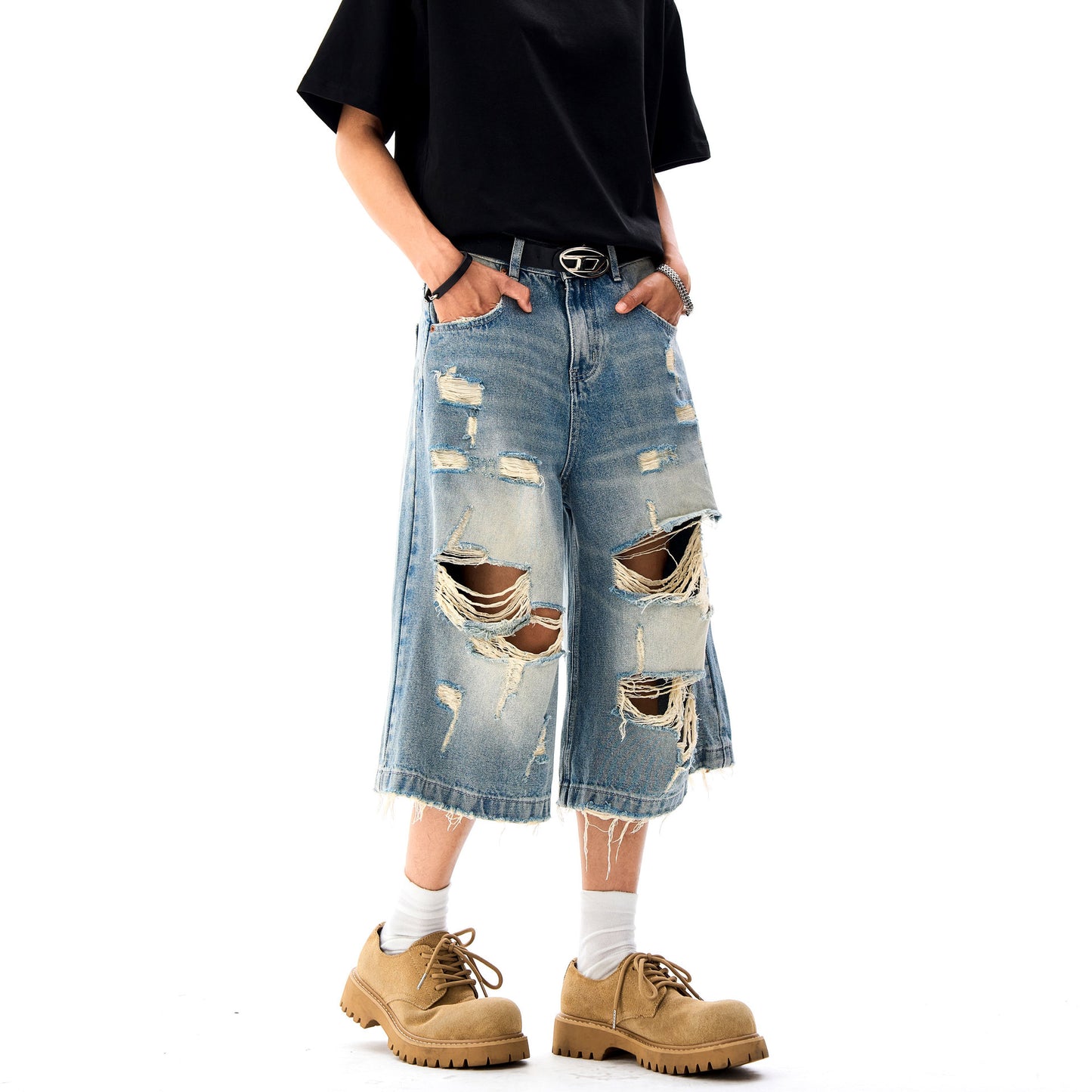 Premium Japanese Denim Straight Tube Loose Summer Cropped Pants