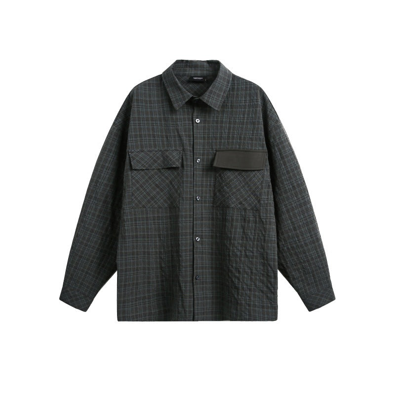 Color Blocked Plaid Long Sleeved Shirt for Men