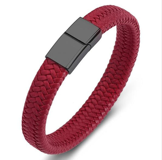 Men's Braided Leather Bracelet with Stainless Steel Magnetic Clasp