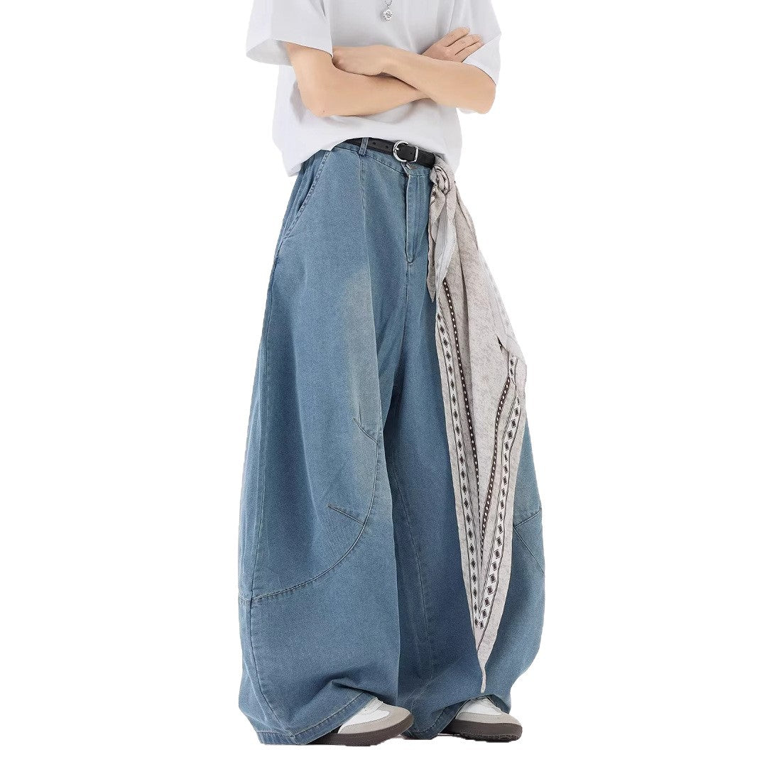 Square Scarf Deconstruction Silhouette Curved Knife Denim Wide Leg Pants