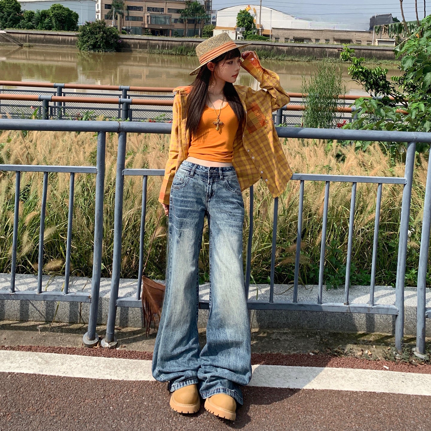 Women's Low-Waist Denim Pants - Wide-Leg Loose Flare Trousers