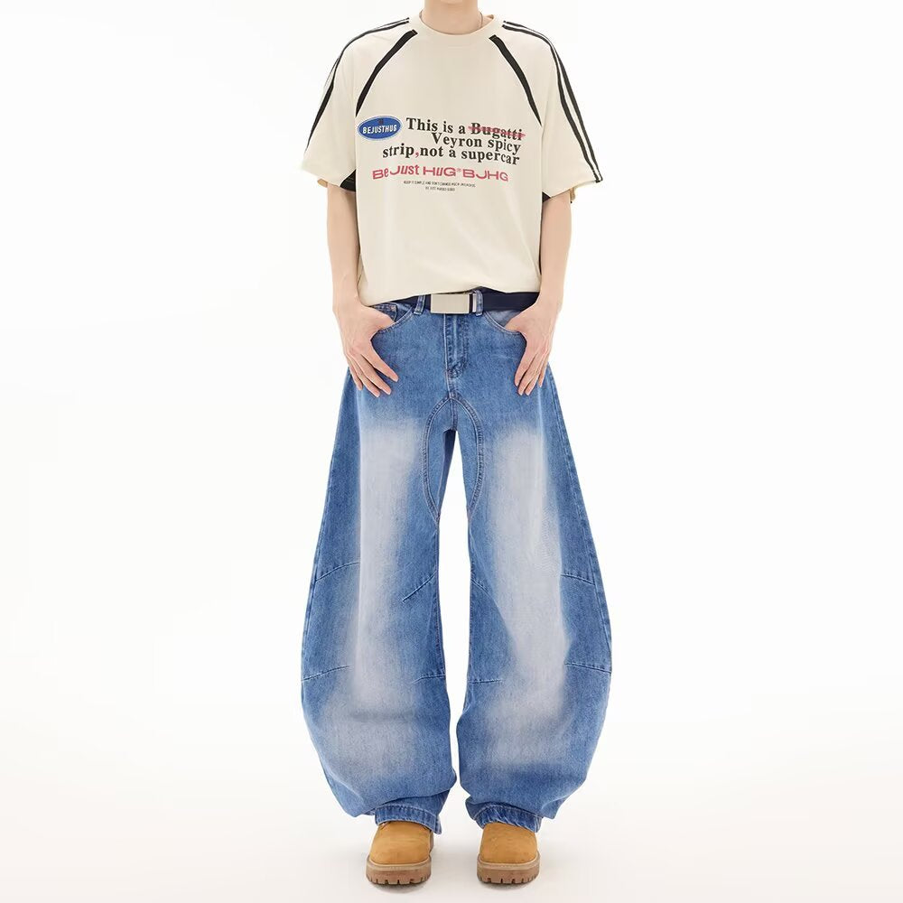 Retro Distressed Washed Denim Loose Straight Leg Pants