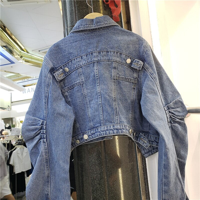 Crinkled Design Denim Jacket for Women