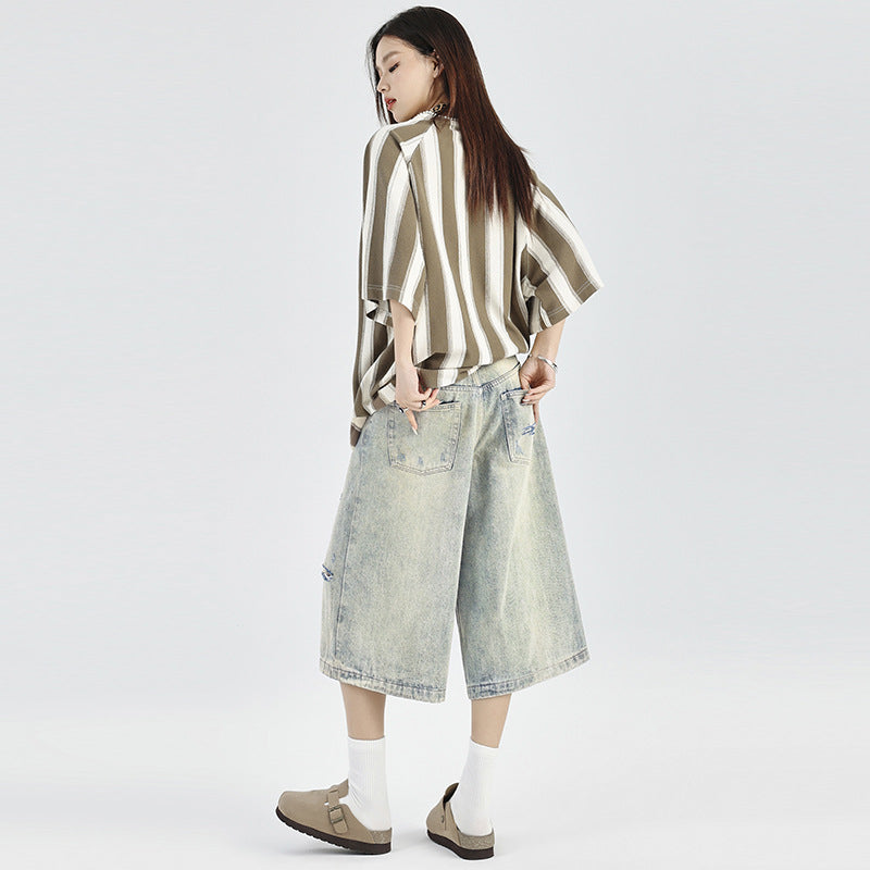 Women's Vintage Wide-Leg Ripped Denim Pants