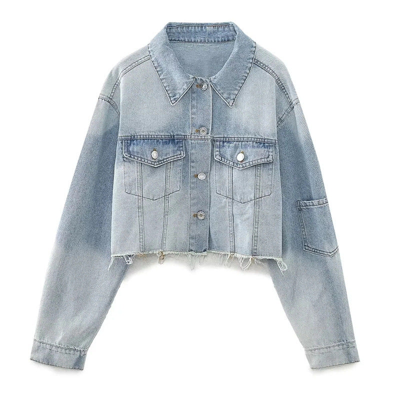 Women's Vintage Denim Crop Jacket for Autumn/Winter