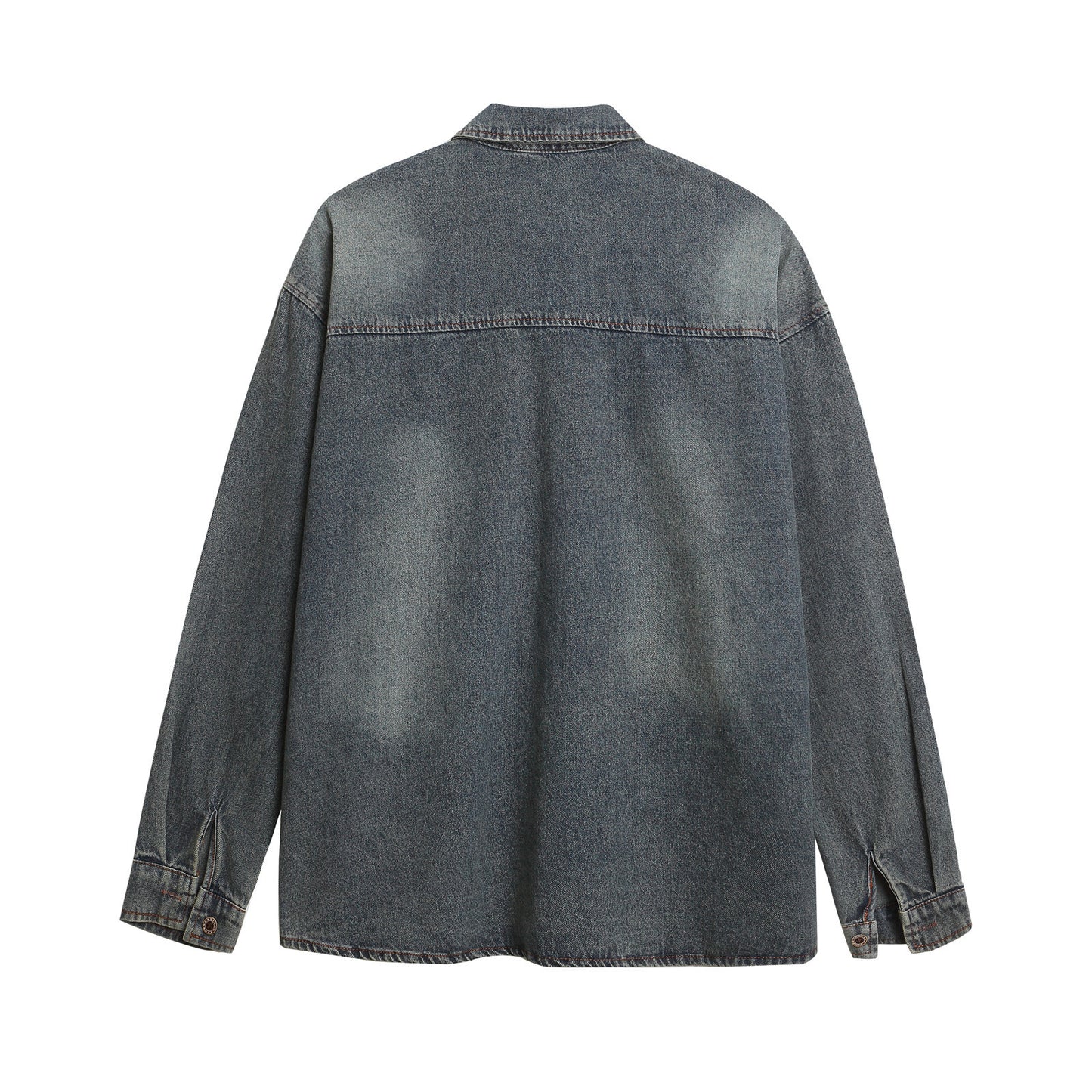 Washed Patchwork Denim Long Sleeve Shirt