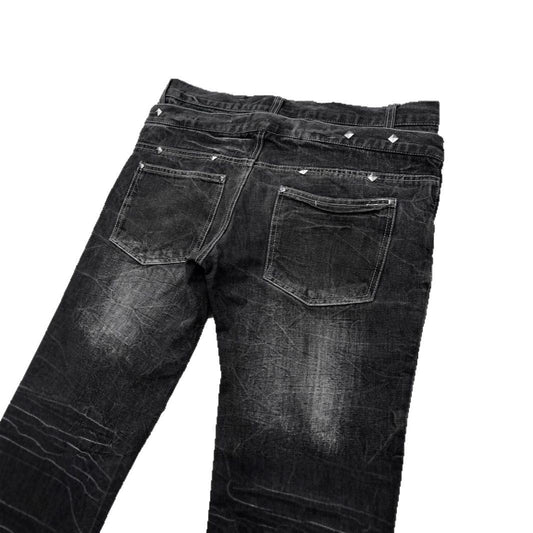 Gothic Style Flared Jeans - Trendy Distressed Denim Trousers