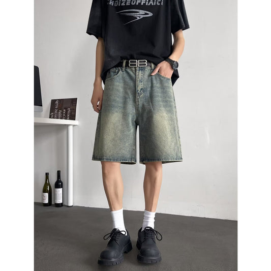 Washed Denim Loose Casual Straight Leg Cropped Pants