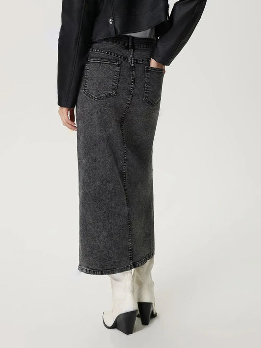 Premium Retro Silver Polished Japanese Denim Skirt