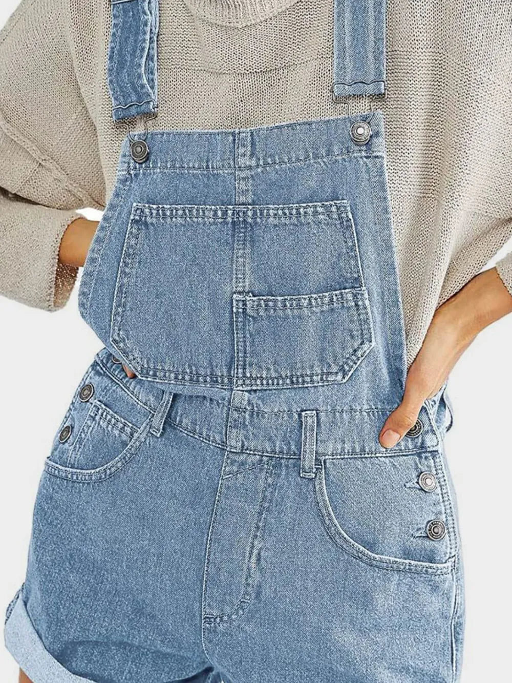 Premium Pocketed Square Neck Wide Strap Denim Overalls