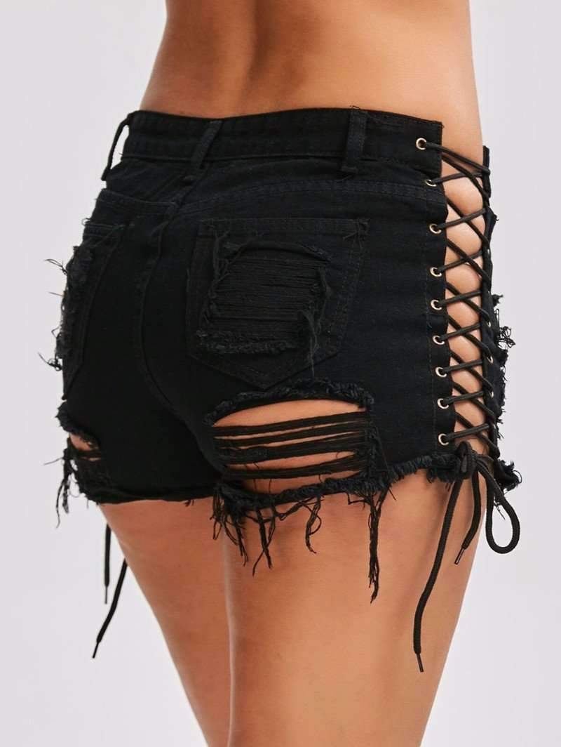 High Waist Ripped Denim Shorts for Women