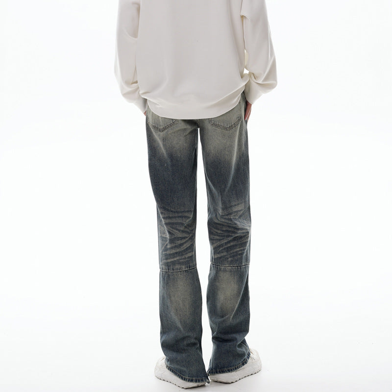 Retro Washed Tie-Dye Straight Blue Jeans -  Unisex Design