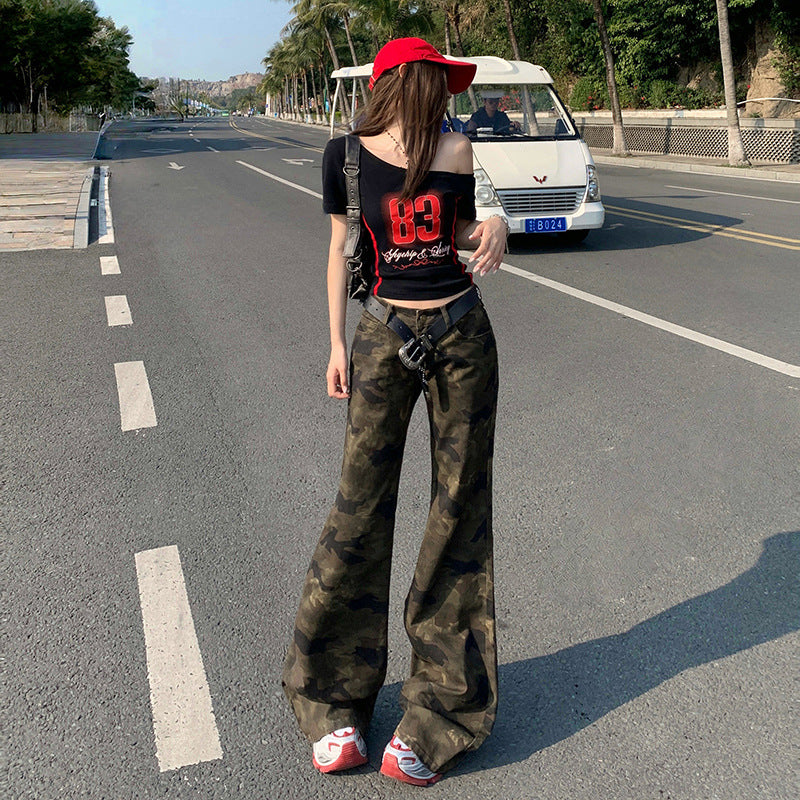 Women's Chic Punk Slimming Flare Jeans - Floor-Length Denim Pants