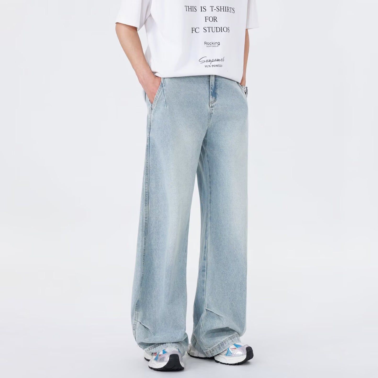 Retro  Straight Leg Casual Pleated Wide Leg Pants