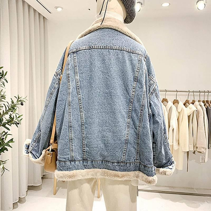 Plus Size Reversible Lambswool Denim Jacket for Women