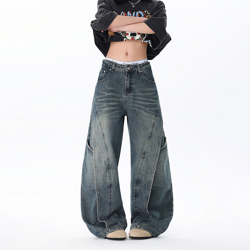 Deconstructed Wide Leg Denim Pants - Premium Japanese Craftsmanship
