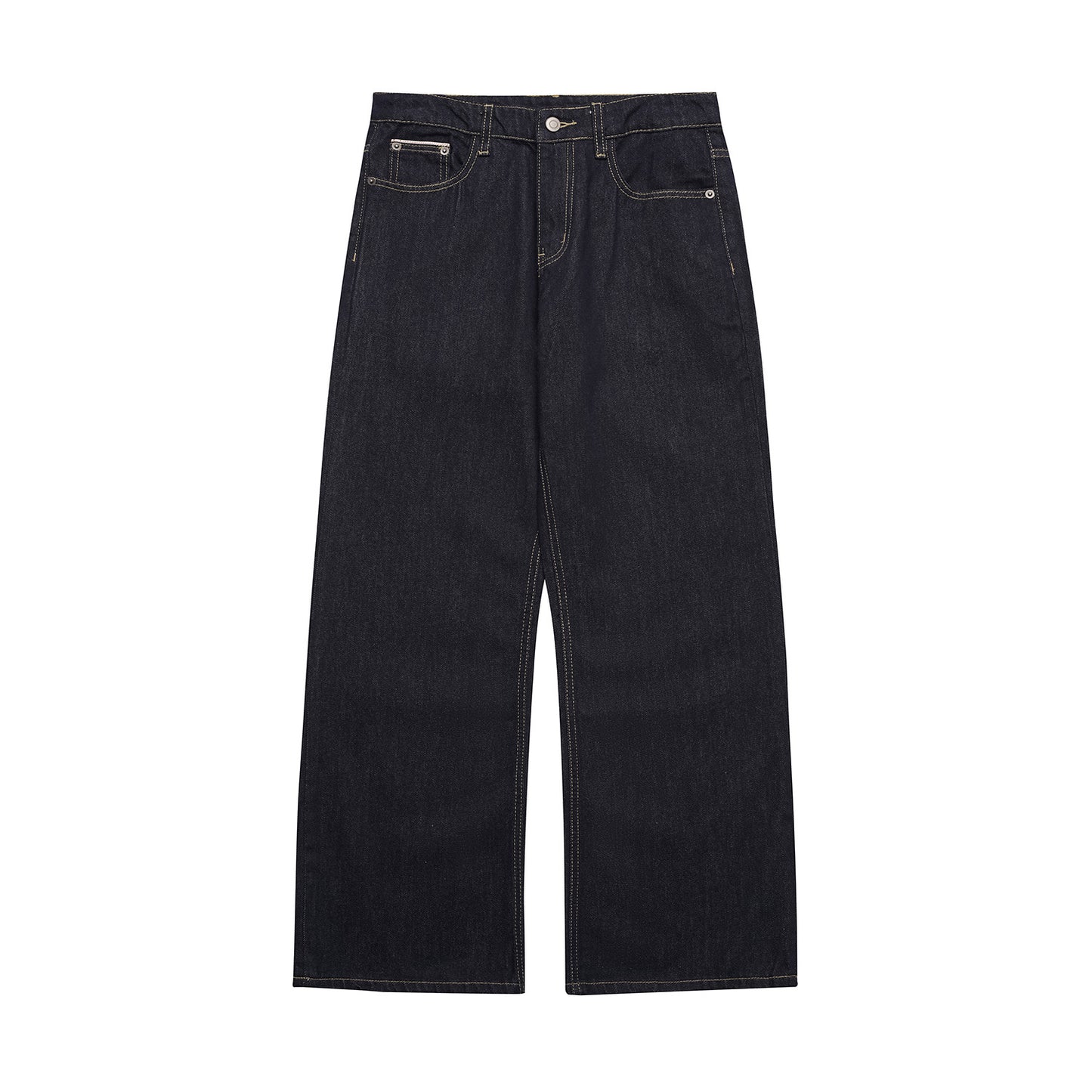 Washed Denim Blue Jeans - Loose Straight Leg with Slight Flare