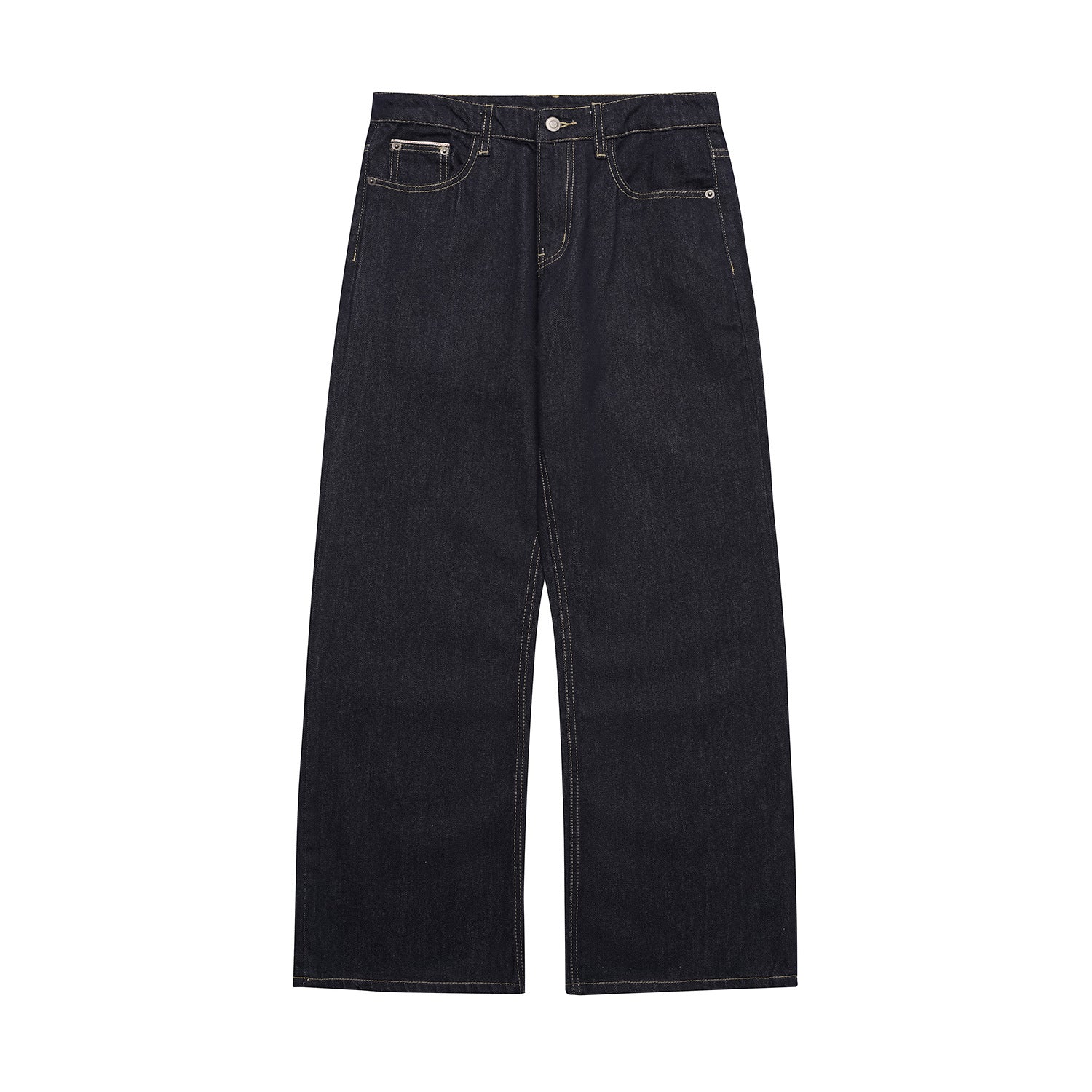 Washed Denim Blue Jeans - Loose Straight Leg with Slight Flare