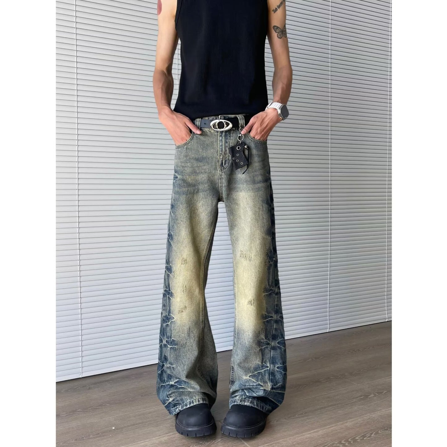 Premium Side Pleated Flared Jeans for Men and Women