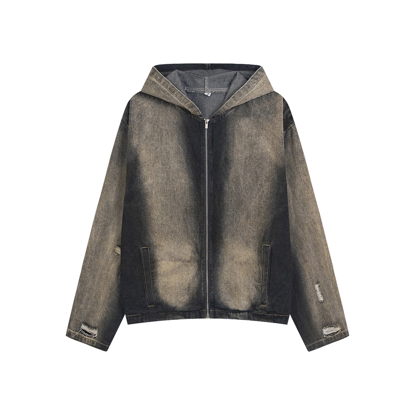 Washed Gradient Color Distressed Denim Jacket