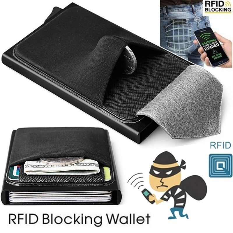 Business Men Credit Card Wallet Aluminum Cash ID Card Holder Case Blocking Slim Metal Wallet Coin Purse Black
