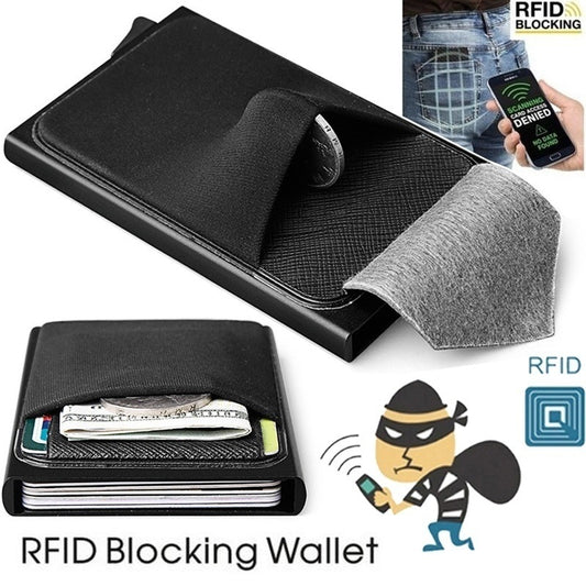Business Men Credit Card Wallet Aluminum Cash ID Card Holder Case Blocking Slim Metal Wallet Coin Purse Black