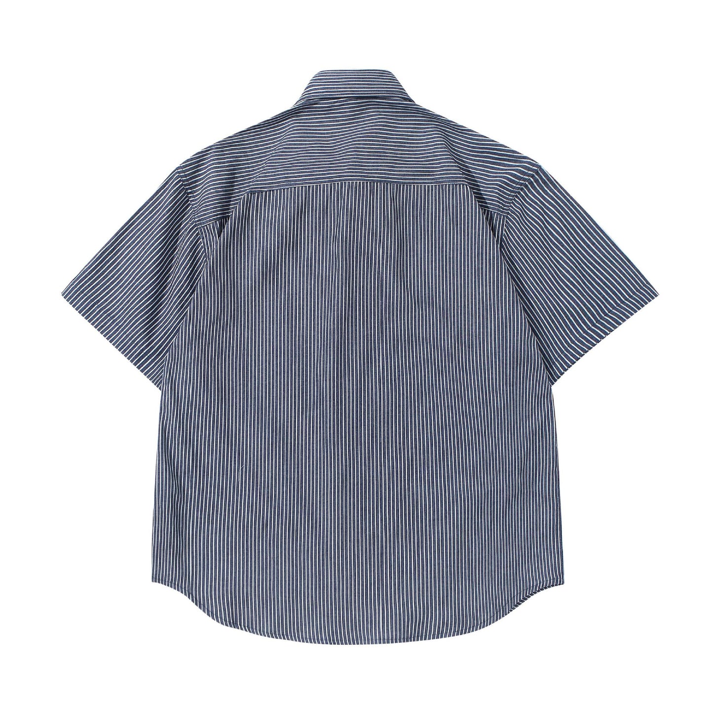 Minimally Striped Denim Embroidered Short Sleeved Shirt for Men