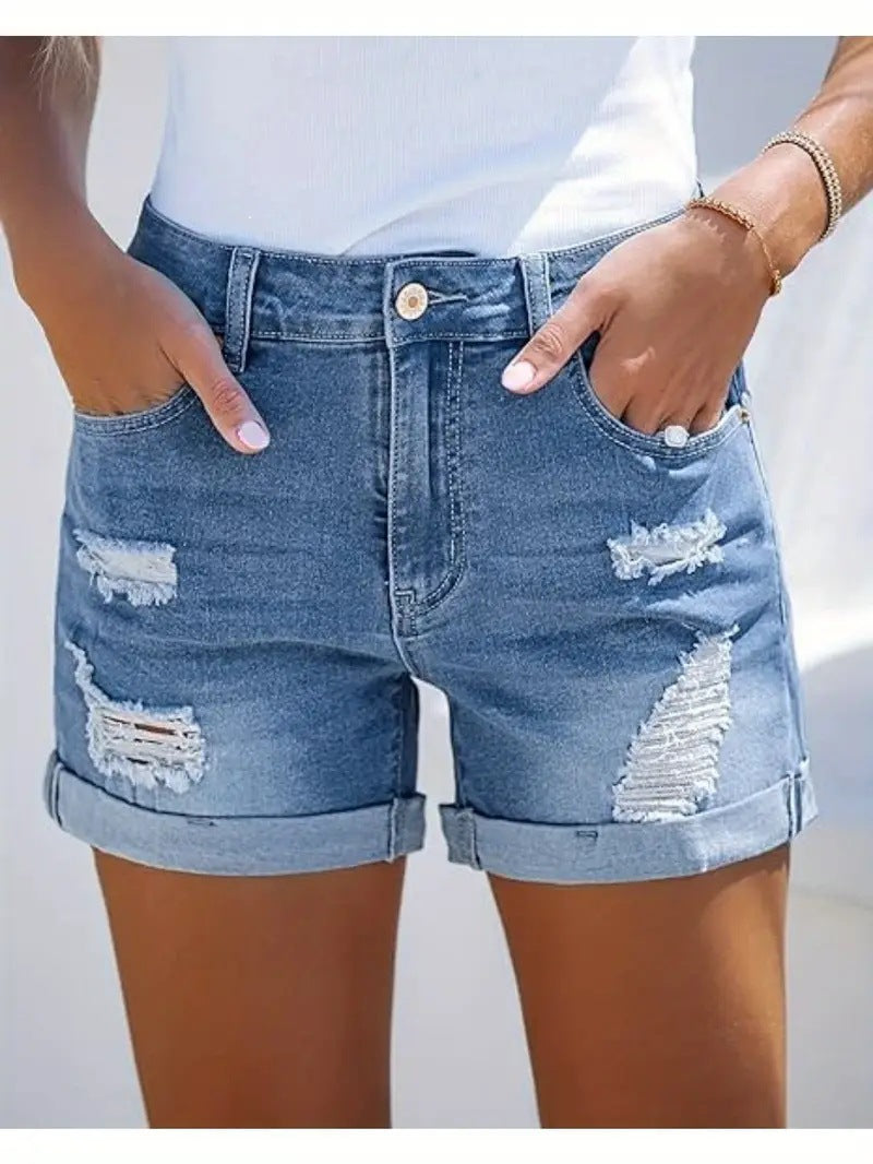Women's High-Waist Comfortable Slimming Fashion Straight-Leg Casual Denim Shorts
