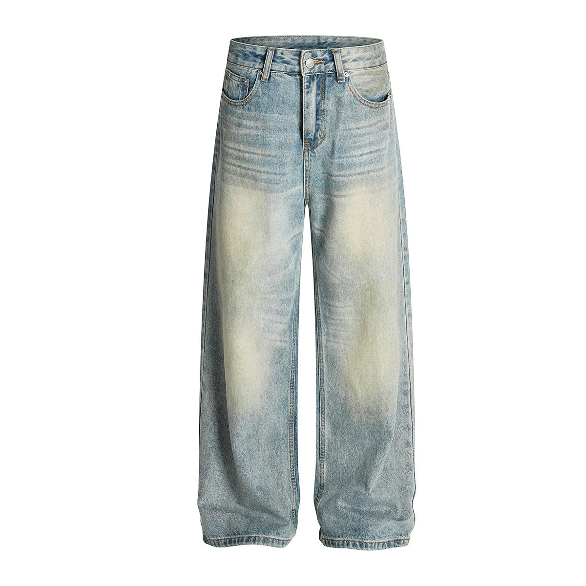 Retro Washed Denim Straight Leg Minimalist Cleanfit Pants