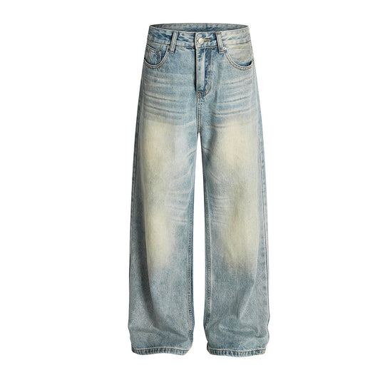 Retro Washed Denim Straight Leg Minimalist Cleanfit Pants