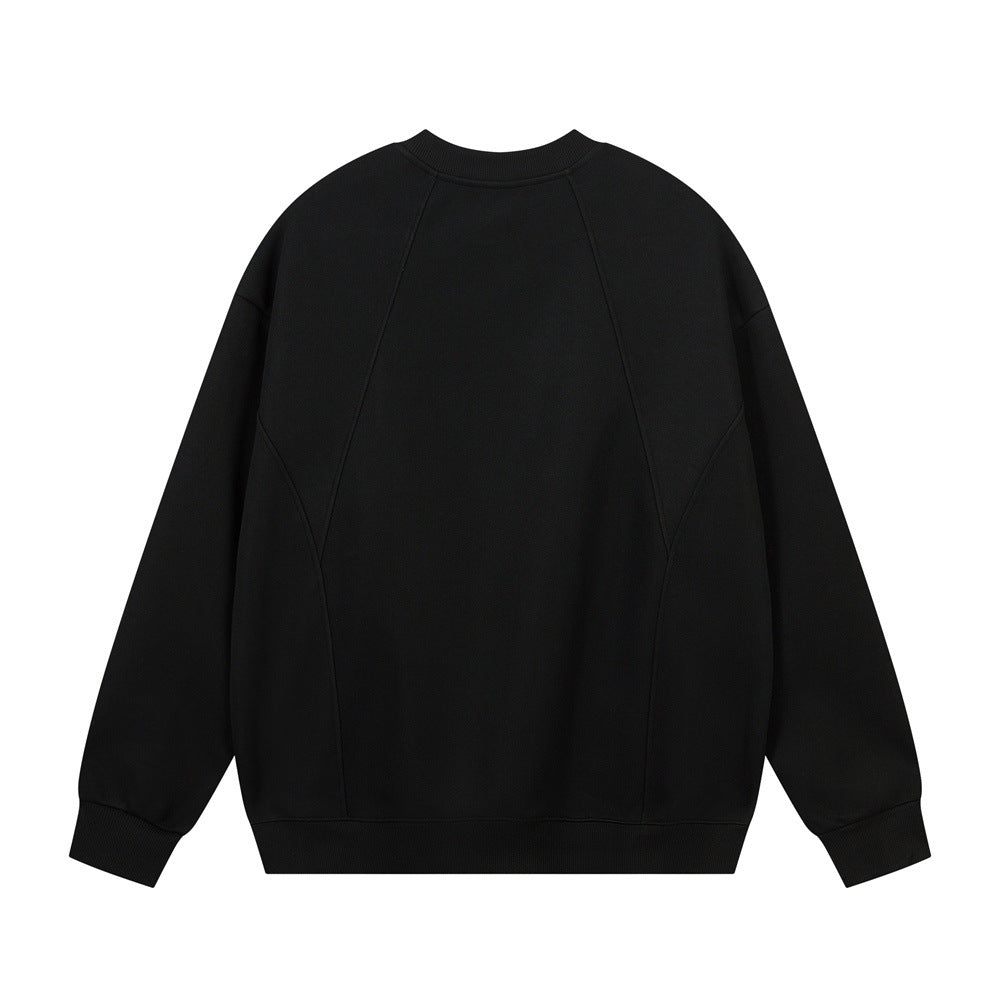 Men's Round Neck Sweater, Solid Color, Simple Patchwork, Loose Fit, Casual Top for Men