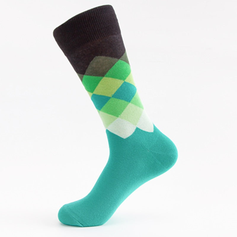 Men's Medium Tube Socks - Colorful Diamond Pattern
