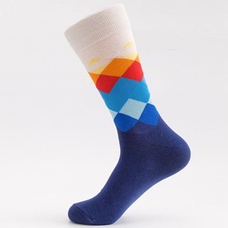 Men's Medium Tube Socks - Colorful Diamond Pattern