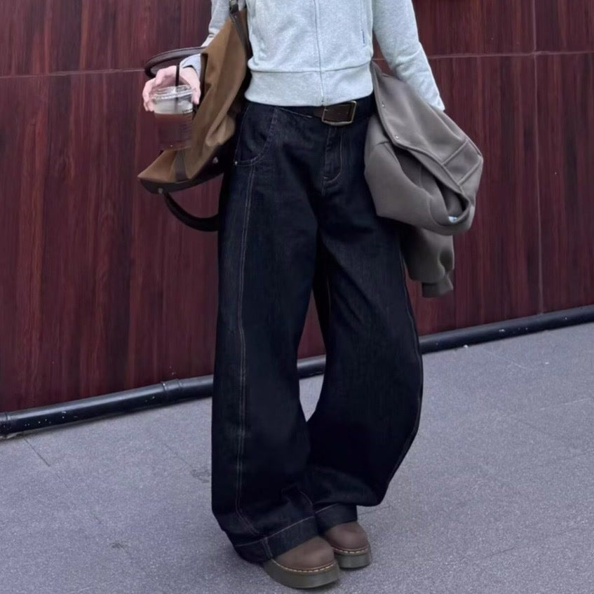 Unisex Retro Lazy Style Scythe Design Denim Pants - Loose Slimming Wide Leg