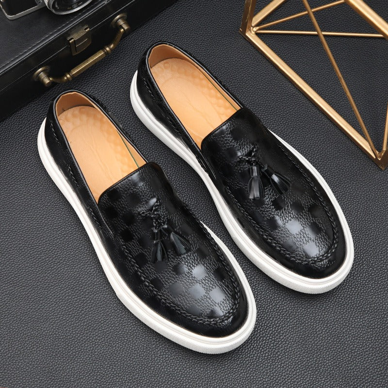 Breathable Leather Loafers with Checkered Pattern