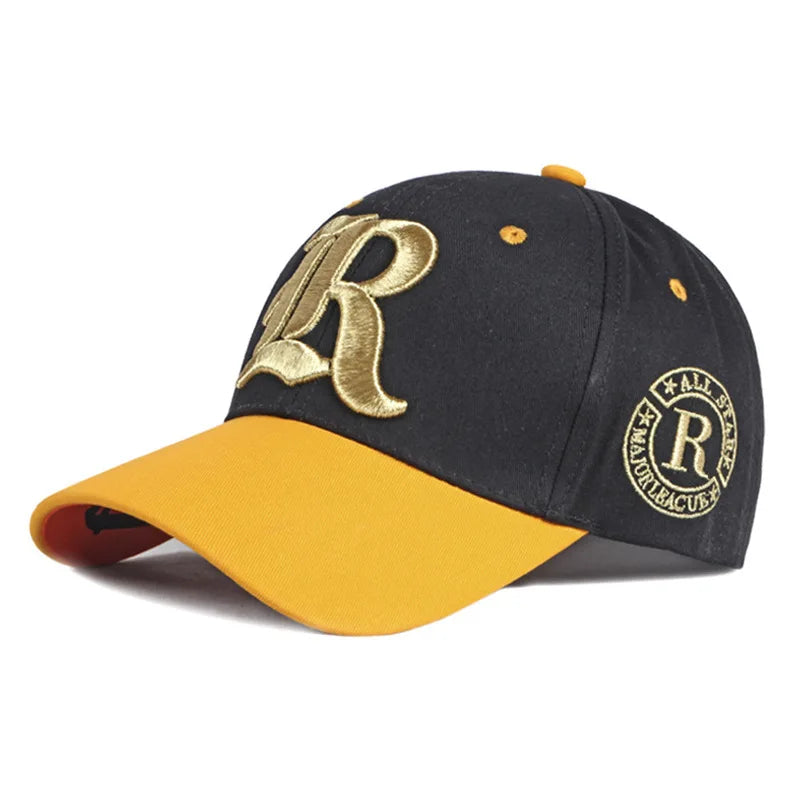 R Letter Embroidered Color Block Baseball Cap