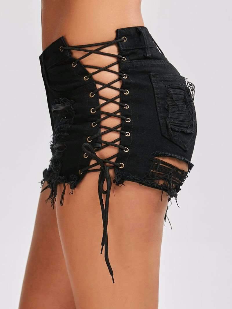 High Waist Ripped Denim Shorts for Women