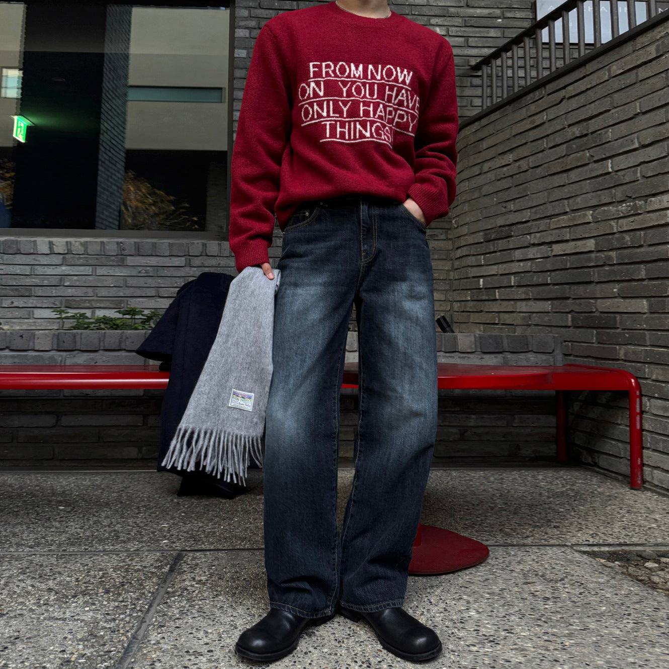 Retro Straight Leg Jeans Washed Distressed Wide Leg Long Pants Commuter Trousers