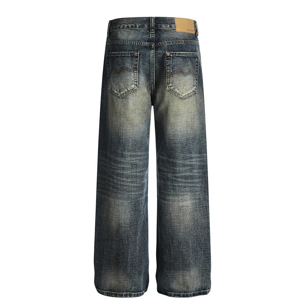 Men's Denim Jeans, Distressed Faded Straight Leg, Casual Loose Fit,  Pants
