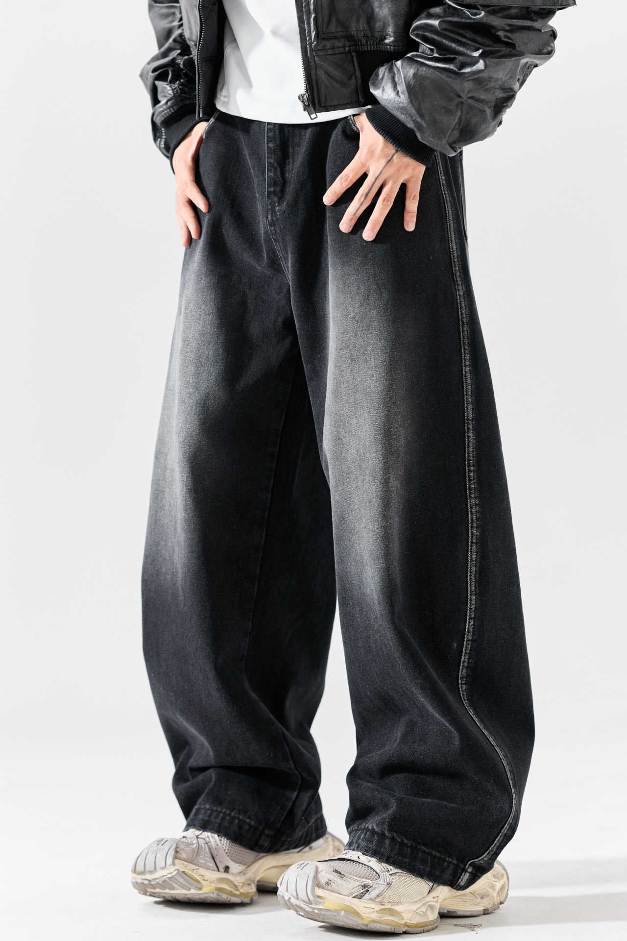 Unique Design Washed Denim Long Pants